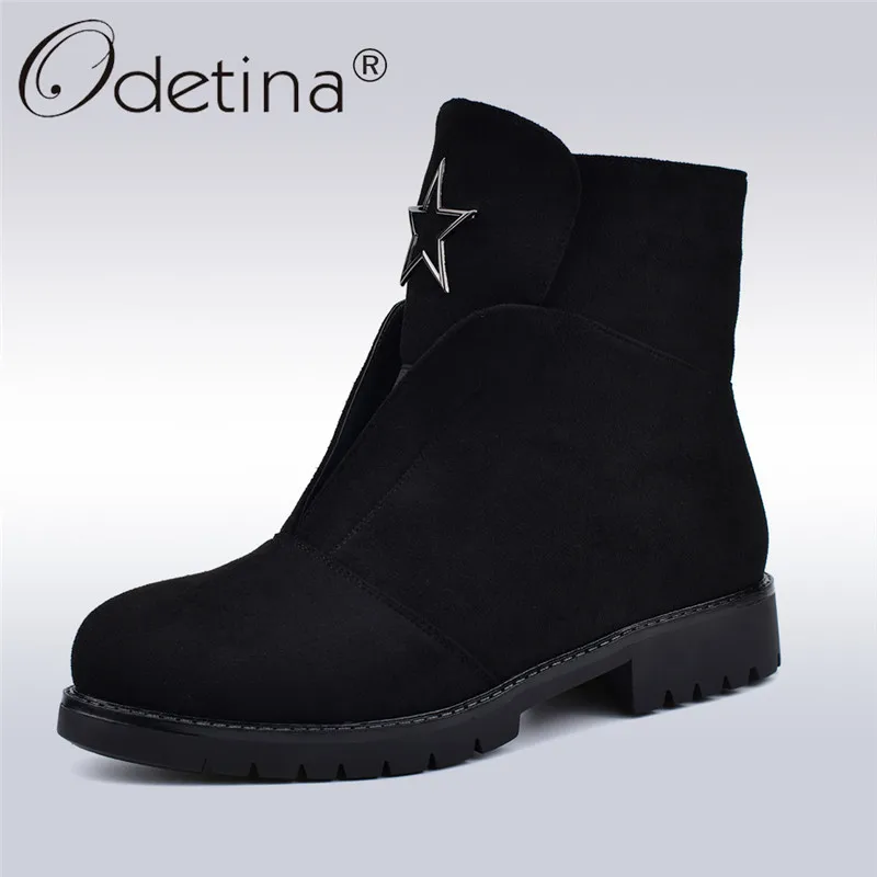 Odetina/женские ботинки из флока высокого качества мягкие Модные женские ботильоны