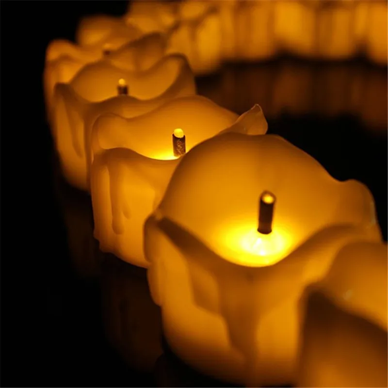 24pcs Yellow Flicker Wax Droped Cheap Candles Tear Drop Tea Light