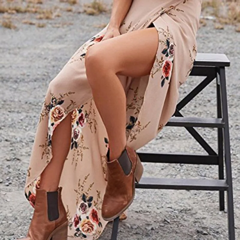 Повседневная пляжная юбка в стиле бохо, Женская длинная юбка с принтом, женская летняя стильная Цветочная юбка-макси, одежда