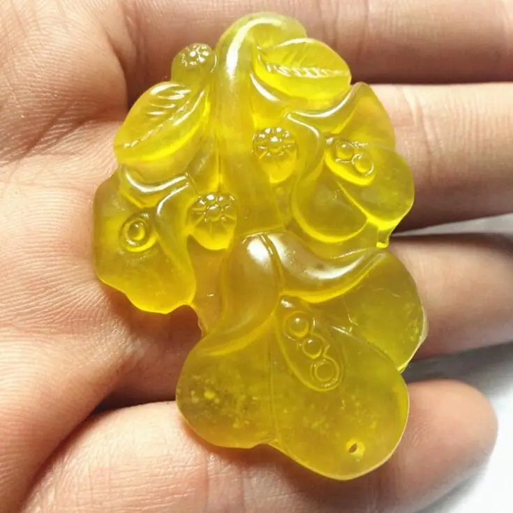 TJP natural Ice of Xiuyan jade Single side carving flowers pendant Xiu