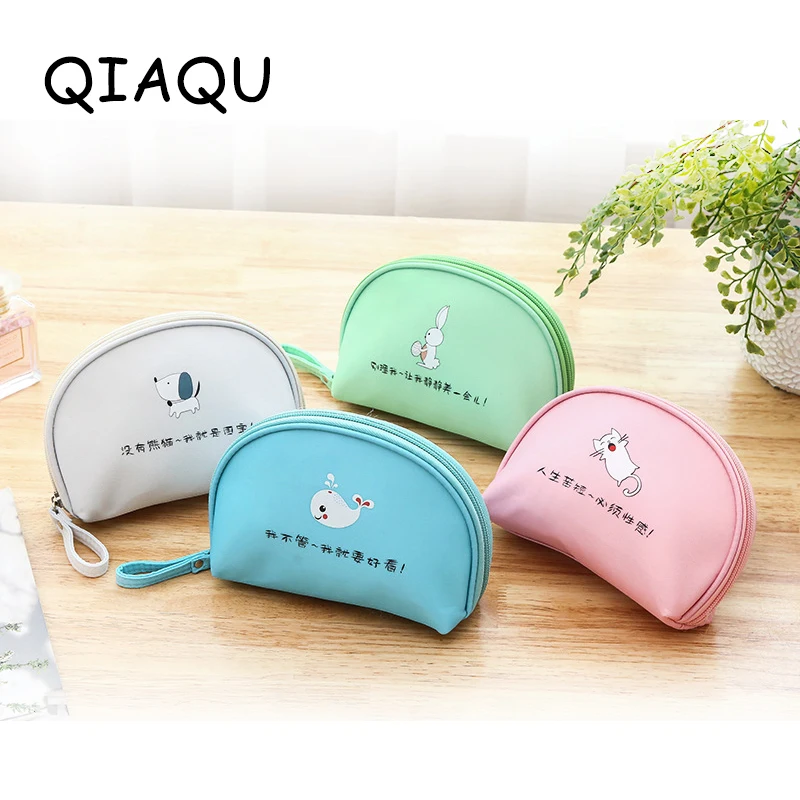 

QIAQU Travel Cosmetic Storage Bag Portable Cartoon Lady Semi-circular Necessary Cosmetic Bag Drawstring Makeup Bag