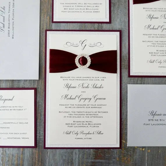  CA0680 Elegant Stain ribbon with fancy paper Wedding Invitations - 1904702049