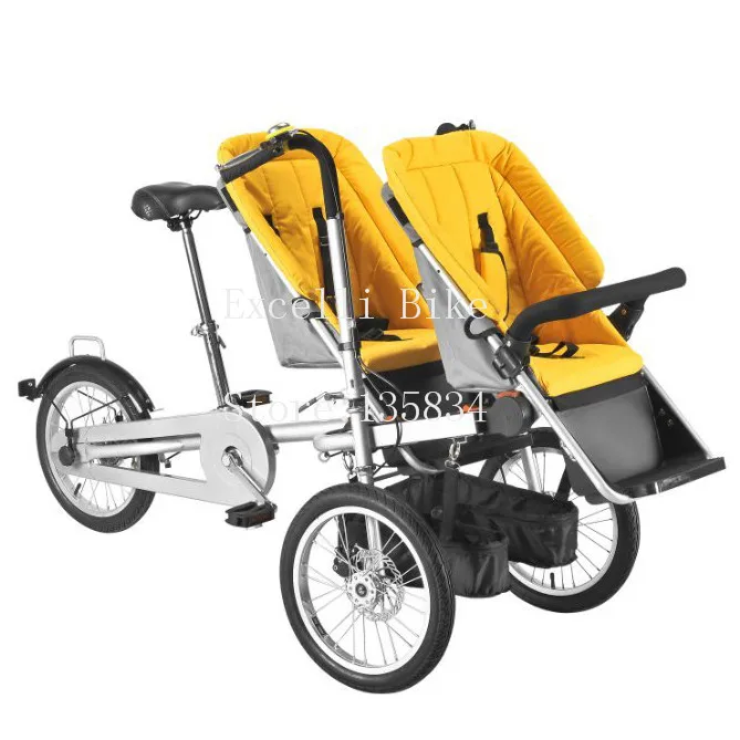 Execelli Folding Mother Bicycle 2 Baby Seats 3 in 1 Mother Bike Baby Strollers Double Seats+ 2 Rain Cover Convertible Pushchair