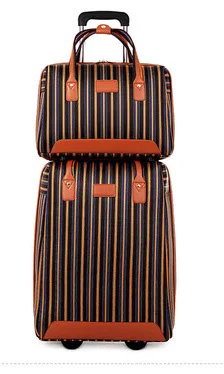 Женский Оксфордский простой полосатый дорожный Багаж и сумочка, комплект из 2 предметов, мужской 20 дюймовый чемодан для переноски и Сумка-тоут, набор цветных блоков - Цвет: Orange Set