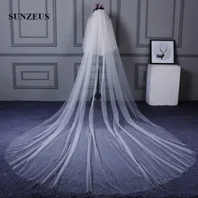 2 слоя чистый слоновой кости тюль длинный соборный Свадебный вуаль с расческой 4 метра вуали с жемчугом элегантные свадебные аксессуары SBV25