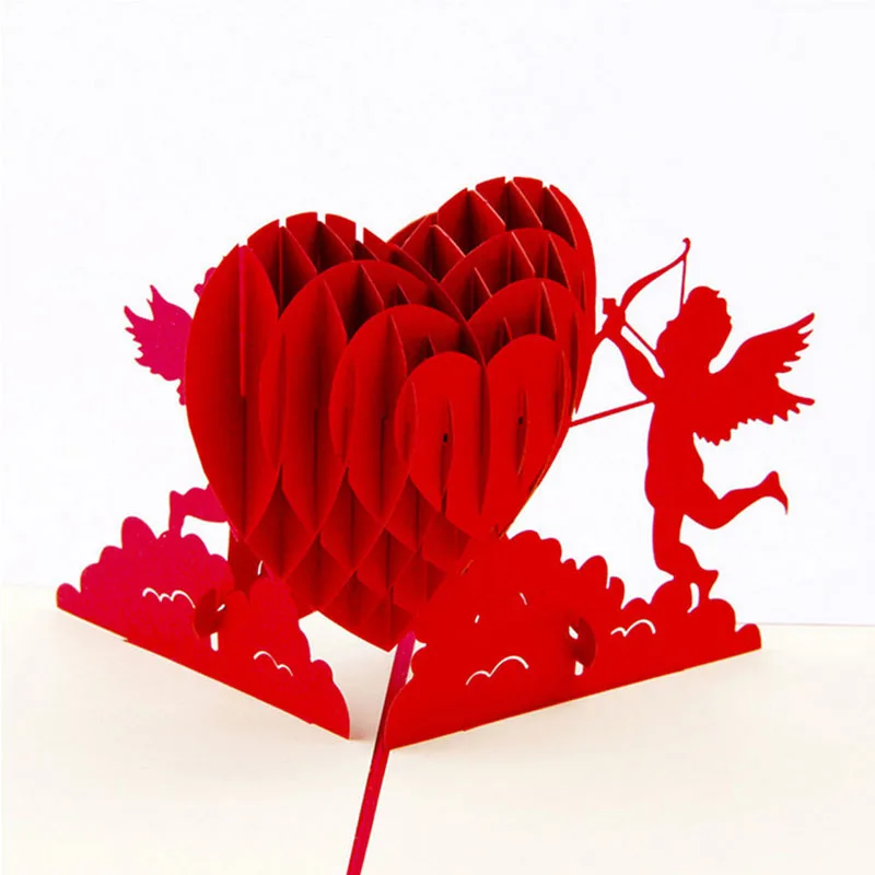  3D Paper Laser Cut Cupid Love Heart Greeting Card Pop Up Cards Postcards Wedding Invitations Gift D - 32717063500