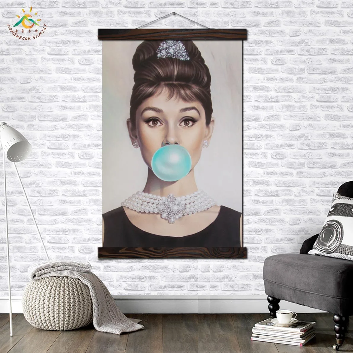 

Audrey Hepburn Bubble Gum Modern Wall Art Print Pop Art Picture And Poster Solid Wood Hanging Scroll Canvas Painting Home Decor