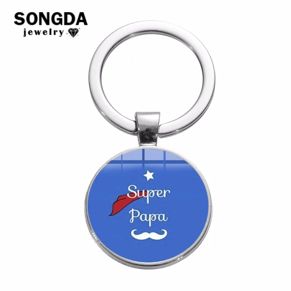 

SONGDA Newest Design Super Papa Keychain Collection Men's Car Key Chain Je t'aime Papa Key Ring Holder Family Father's Day Gift