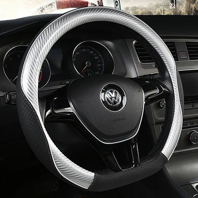 Carbon Fibre+Leather Car Steering Wheel Cover For VW GOLF 7 2015 POLO JATTA Passat Tiguan For Nissan Qashqai J11 X-trail T32 Grey D Shape