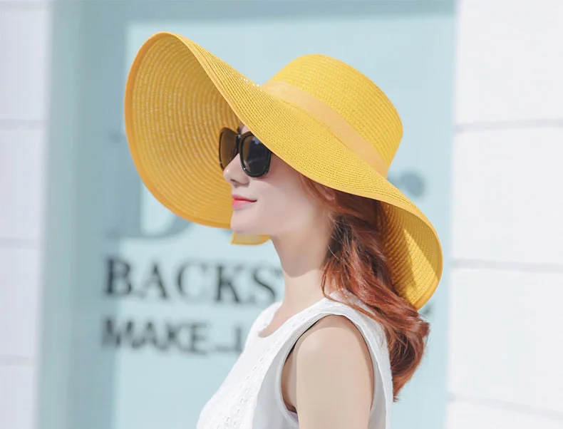 Простая летняя соломенная шляпа для женщин с большими широкими полями, пляжная шляпа от солнца, складная Солнцезащитная шляпа с защитой от ультрафиолета, Панама, Bone Chapeu Feminino