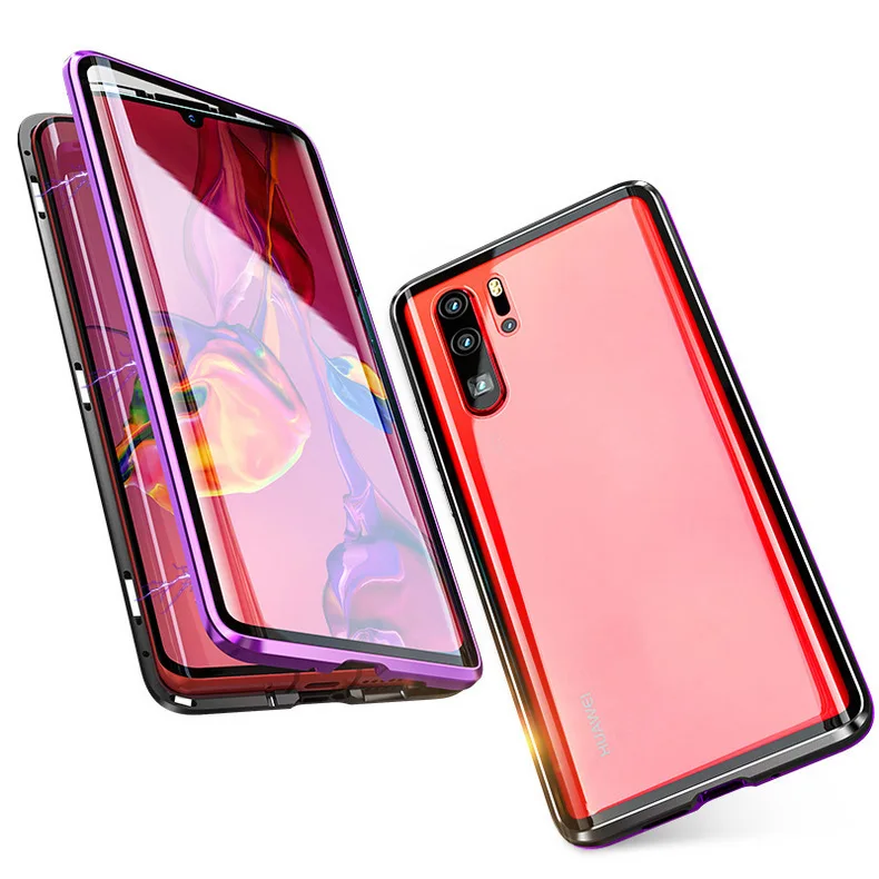 Магнитный чехол на весь корпус для huawei P30 Pro, Прозрачный Роскошный Алюминиевый металлический стеклянный Магнитный чехол для huawei P30pro 360, защитный чехол