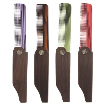 

MAANGE Portable Fashion Beard comb walnut handle comb acetate Folding Pocket Moustache Comb Chic Hair Care Styling Tools New