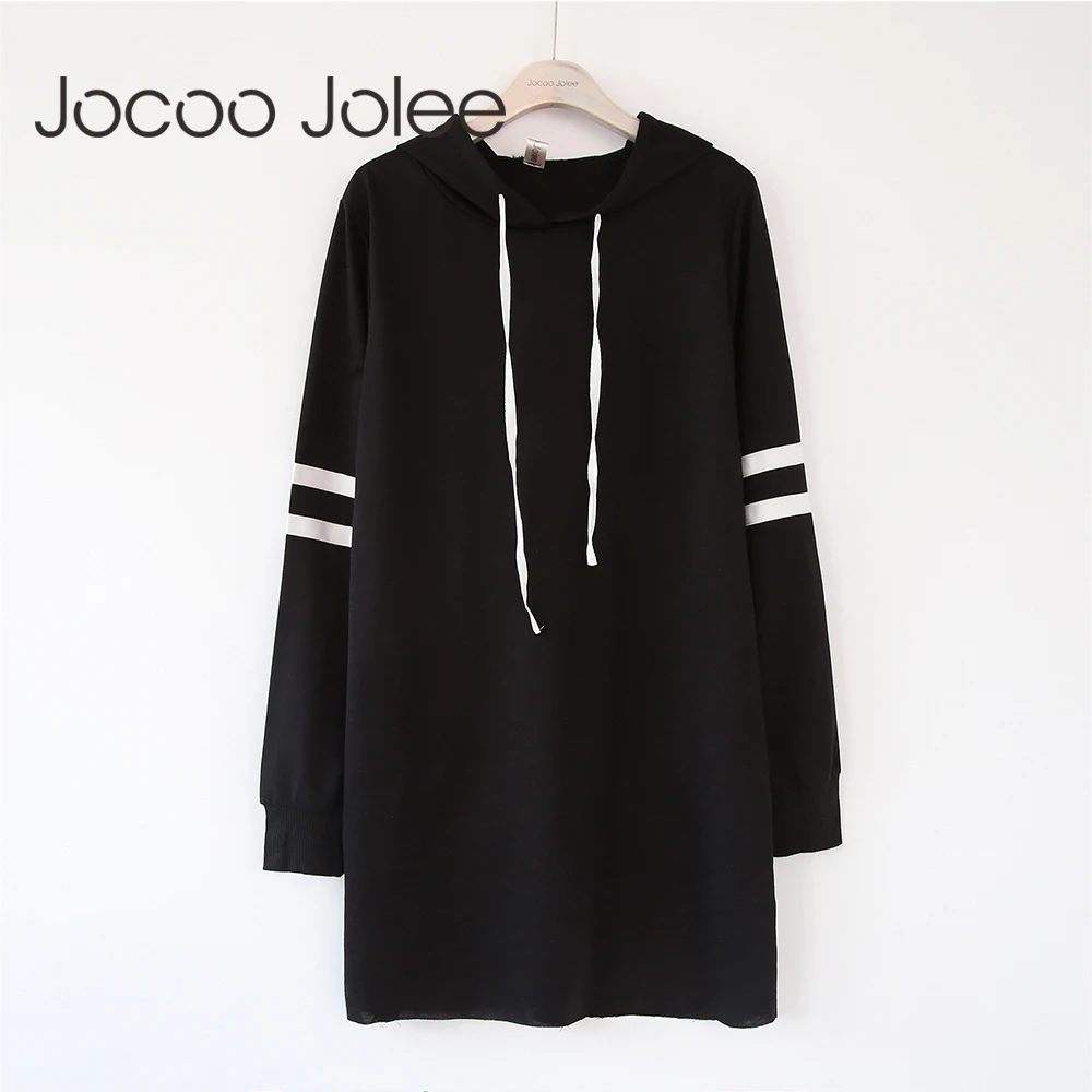 

Jocoo Jolee Winter Women Fashion Casual Loose Dresses Hooded Long Sleeve Patchwork Horizontal Striped Dress 2017 Global Shopping