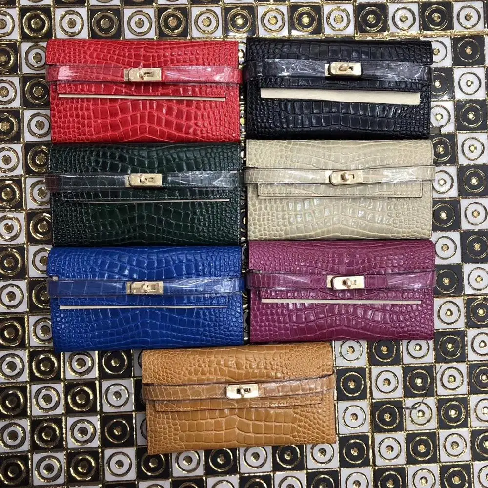 

Kafunila genuine leather women long wallet golden hardware famous brand designer female purse lady coin purse phone card holder