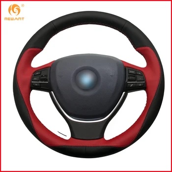 

MEWANT Black Red Leather Car Steering Wheel Cover for BMW F10 2014 520i 528i 2013 2014 730Li 740Li 750Li Interior Accessories