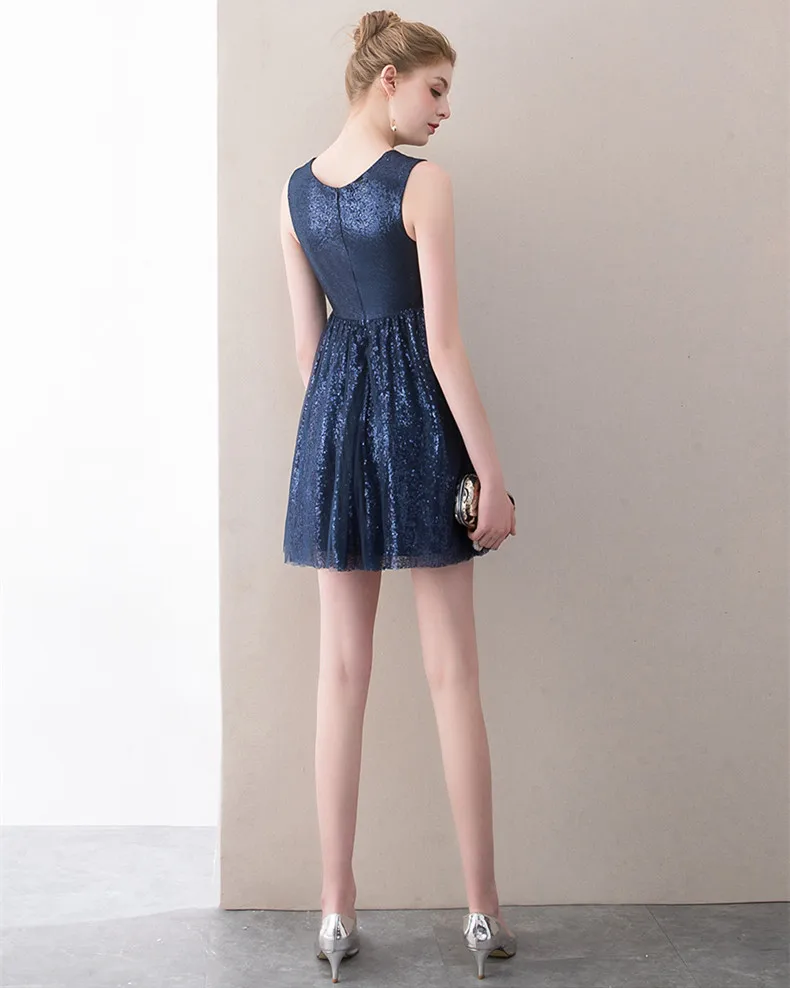 JaneVini Темно-синие короткие блестящее для Бала выпускников платье прозрачные v-образный вырез к требованиям заказчика; сверкающие; короткое