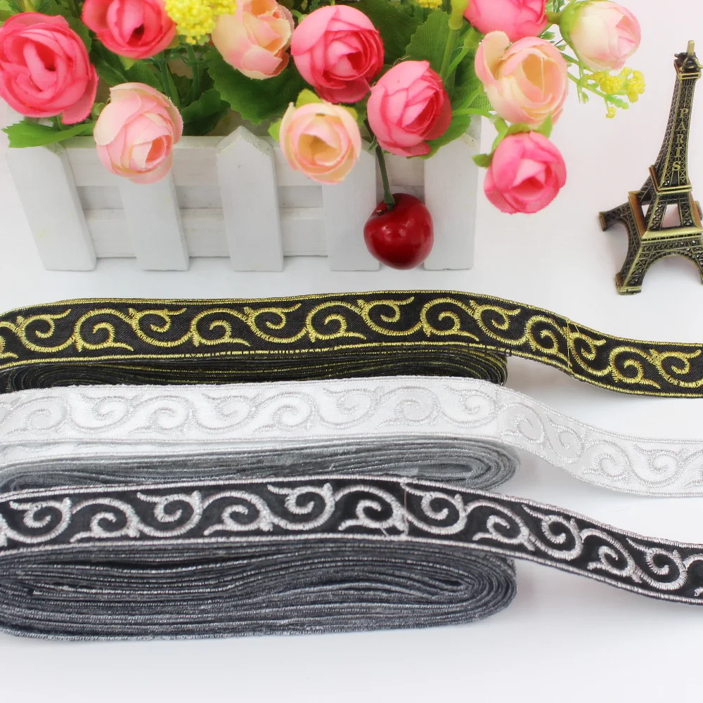 

Gold Black Embroided braid ribbon appliqued lace iron on Belt 2cm