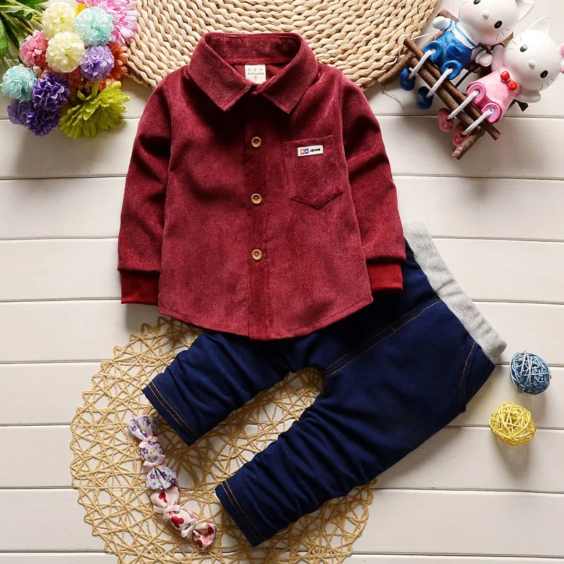 

Turn-Down Collar T Shirt Children Pants Sets Toddler Boys Cotton Clothings Long Sleeve Casual Shirt Spring Autumn Kids Clothes