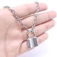 Women Men Stainless Steel Silver Color PadLock Pendant Necklace Brand New Rolo Cable Chain Necklace collar collier femme