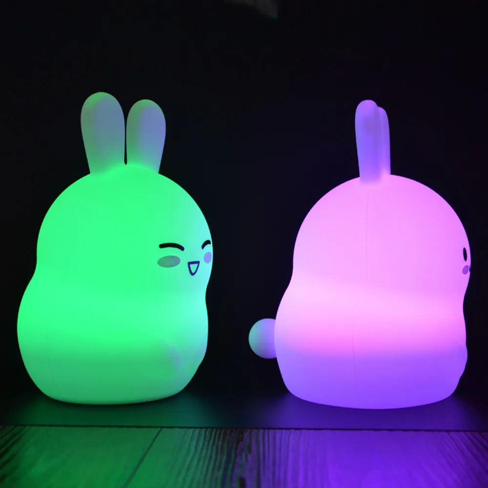 SuperNight Cute Cartoon Rabbit LED Night Light Battery Power Silicone Colorful Bedroom Bedside Table Lamp for Kids Baby Toy Gift (14)