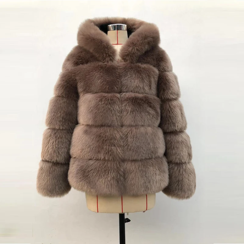 Winter Thick Warm Faux Fur Coat Women Plus Size Hooded Long Sleeve Faux Fur Jacket Luxury Winter Fur Outwear PC313