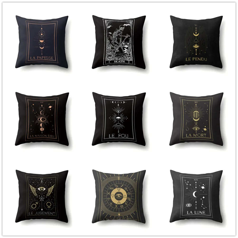 

Tarot Black Cushion Cover Home Decor Sun and Moon Mysterious Throw Pillow Covers for Sofa Bedroom Decorative Pillowcase 45x45cm