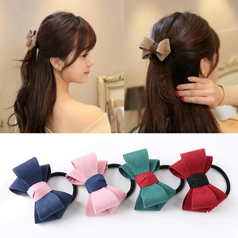 LNRRABC 16Colors Bowknot Ponytail Women Rubber Band Elastic Hair Bands Hair Accessories Drop