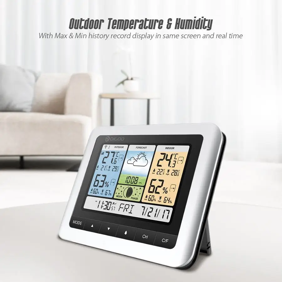 Digoo DG-TH8888, беспроводная домашняя метеостанция, цифровой термометр, датчик влажности, для улицы, для помещений, датчик погоды, часы