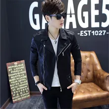 Пальто размера плюс M-5XL, Мужская однотонная куртка с отложным воротником, тонкая кожаная куртка из искусственной кожи, приталенная Молодежная мотоциклетная куртка для мужчин