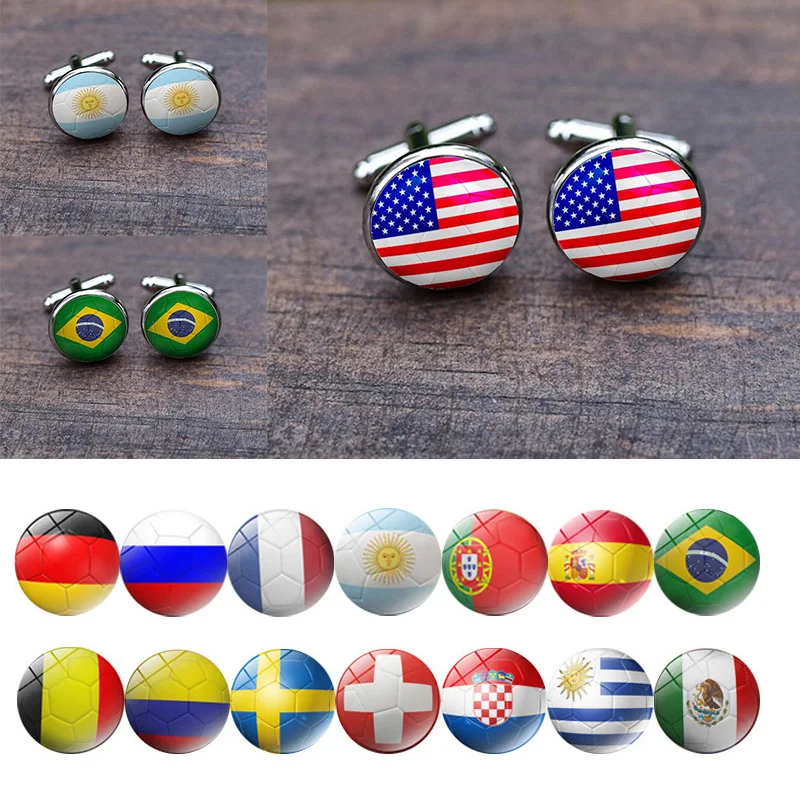 

2018 new World Cup French Spain Netherlands The USA Flag Men Cufflink Silver Color Wedding Party Vintage Suit Cuff Link gift