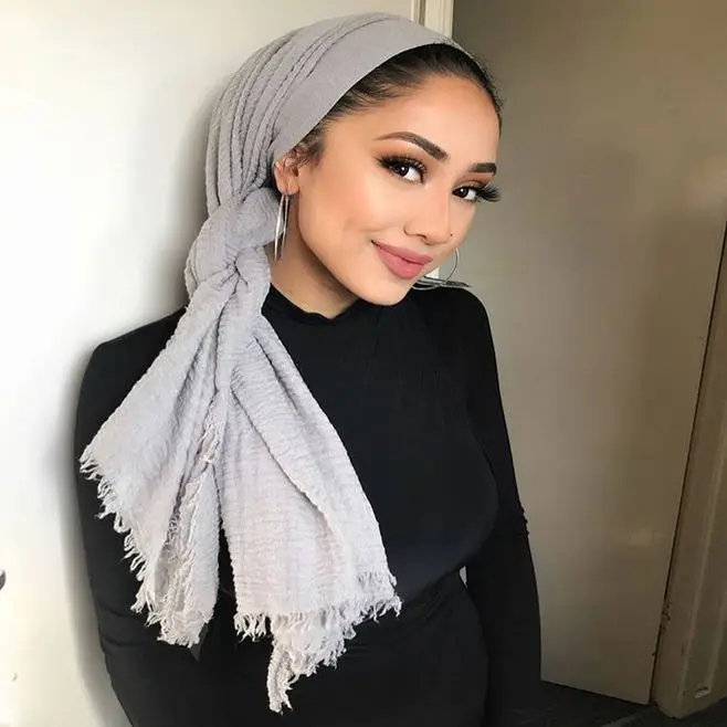 Промо-акция! Простой цвет женский шарф Африка оголовье Макси Crinkle облако мусульманский хиджаб длинный шаль, палантин, накидка 180X95 см 68
