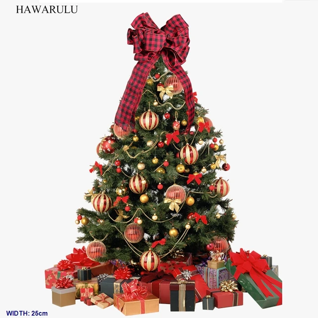 HAWARULU 1pcs 25cm*47cm Christmas Decoration Supplies Tartan Bow HAWARULU 1pcs 25cm*47cm Christmas decoration supplies tartan bow tree top decoration bow red scene - HAWARULU 1pcs 25cm*47cm Christmas Decoration Supplies Tartan Bow