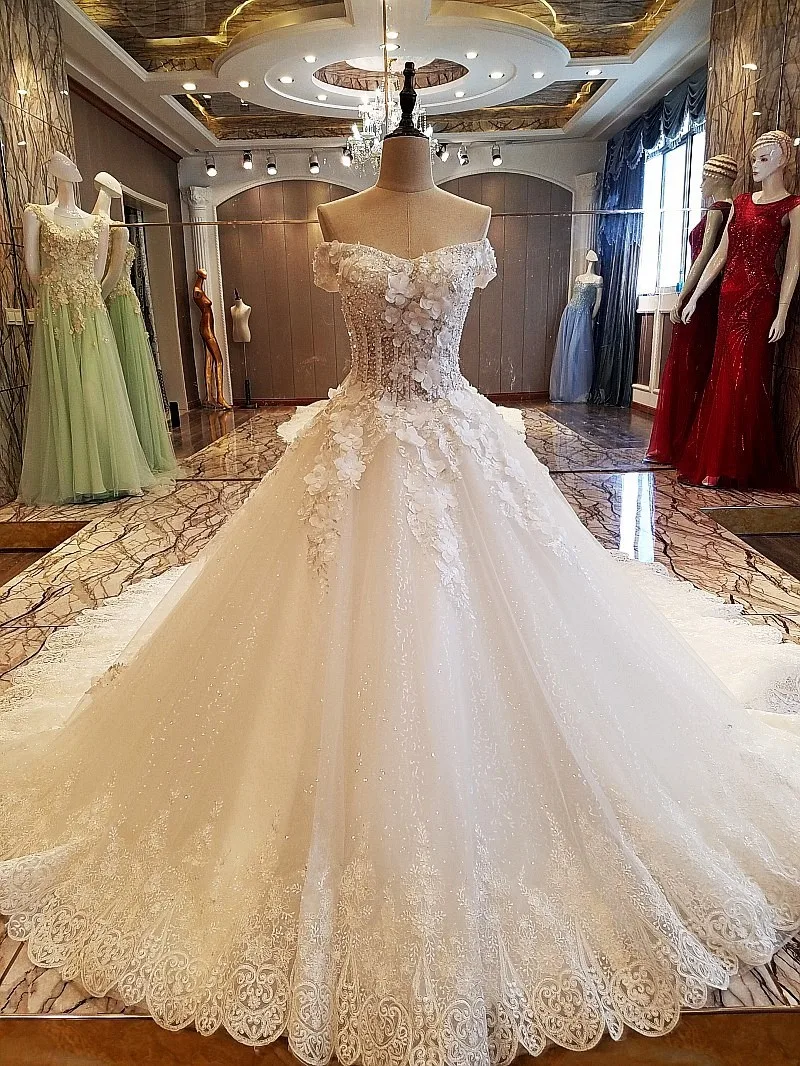 Бальное кружевное свадебное платье с открытыми плечами и бусинами с объемными цветами vestidos de noivas настоящие фотографии