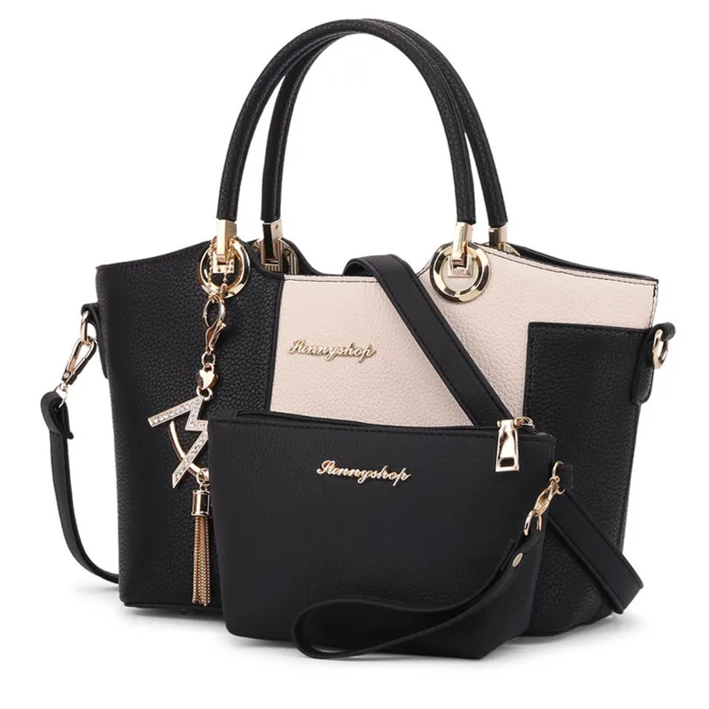 ФОТО New Women Handbags 2 Bags/Set Fashion Women Shoulder Bags With Purse Fashion Handbag Brand PU Leather Women Bag Casual Totes