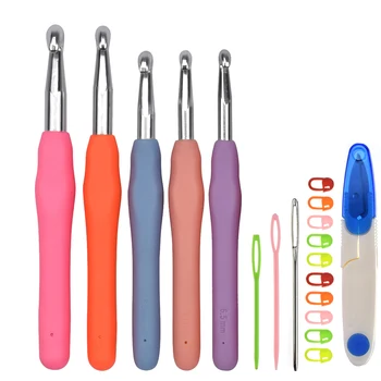 

Large Size 6.5/7.0/8.0/9.0/10.0mm Crochet Hooks Set Ergonomic Soft Handle Crochet Needles Aluminum Knitting Needles Set For Mom