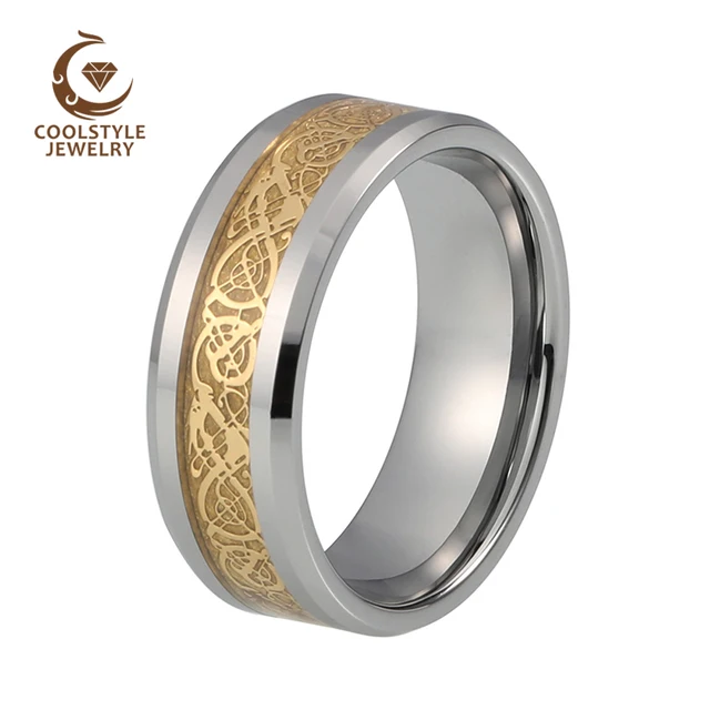 8mm Mens Women Gold Celtic Dragon Inlay Tungsten Carbide Ring 8mm Mens Women Gold Celtic Dragon Inlay Tungsten Carbide Ring Jewelry Wedding Band Size 5