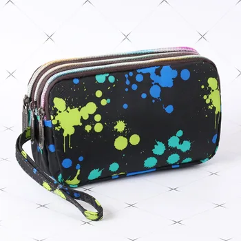 

Women Key Coin Handbag Daily Phone Bag Three-layer Zipper Long Section Canvas Pouch Fashion Clutch Large Capacity Floral Casual