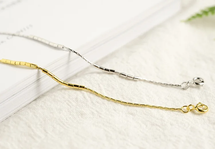 Золотой 925 пробы Серебряный браслет для женщин простой тонкий звено цепи модные браслеты& браслеты панк мода шик ювелирные изделия
