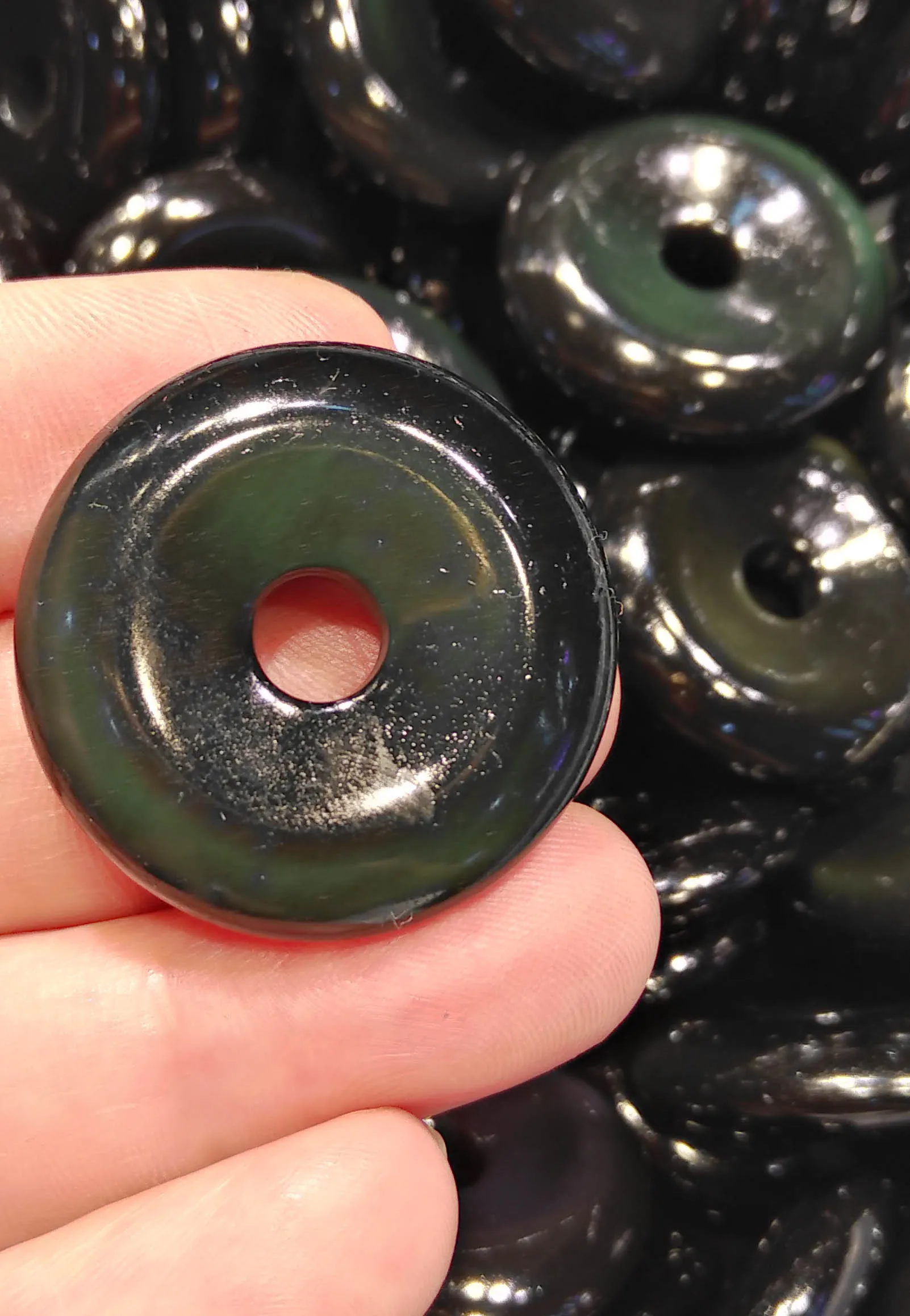 

AAA 35mm(1.4") Natural rainbow obsidian donut circle round gemstone pendant focal bead