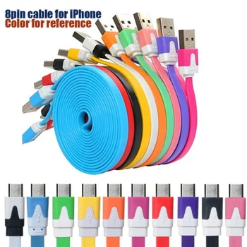 

1M 2M 3M 8pin Noodle Flat USB Cable Data Sync Charger Adapter For Apple iPhone 5/5s/5c/6/6plus/7/8/X 10pcs/lot