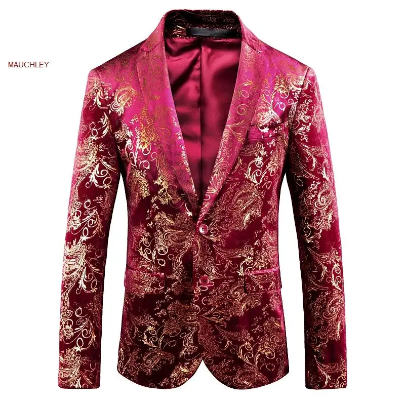 

Men Stage Blazers Heren Sequin Blazer Mens Rose Gold Printed Jacket Slim Fit Prom Dress Jacket 5XL Large Size Clothes Man 2019
