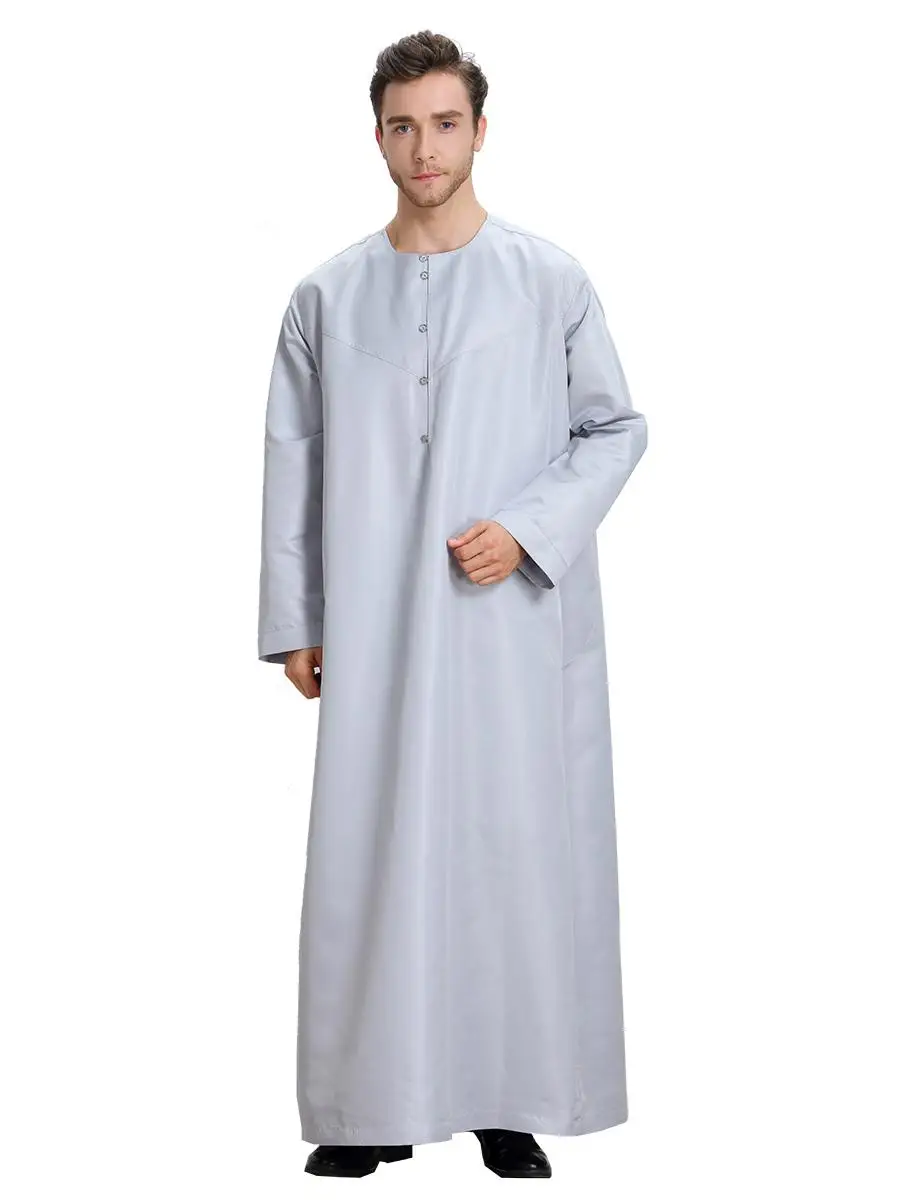 

Muslim Men Casual Long Sleeve Jubba Thobe Islamic Clothing Ramadan Kaftan Robe Dubai Saudi Abaya Caftan Jubah Kaftan Arab Dress