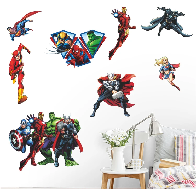 Мститель, Железный человек, Халк, Лига Справедливости, наклейки на стену, детские украшения для мальчиков, Виниловая наклейка, художественная Фреска, подарок 119