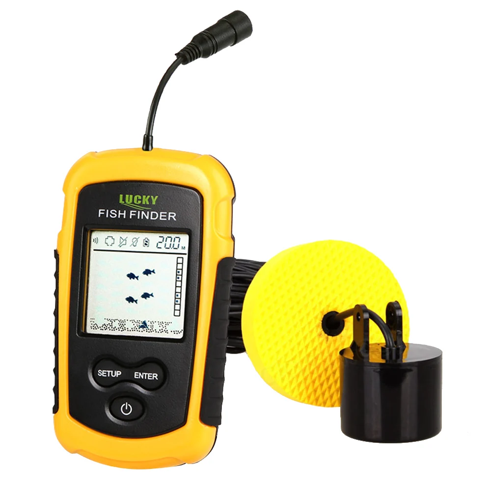محظوظ FF1108-1 صياد السمك 100 M المحمولة سونار الاستشعار محول كاشف ل الصيد 45 درجة 200 kHz Fishfinder السمك كاشف
