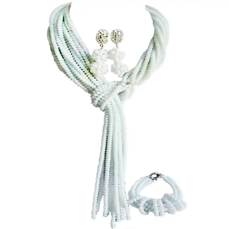 Новый дизайн Непрозрачное белое кристаллическое нигерийское свадебное ювелирное ожерелье наборы для невесты 10C-WJ-02 Новый дизайн Непрозрачное белое кристаллическое нигерийское свадебное ювелирное ожерелье наборы для невесты 10C-WJ-02