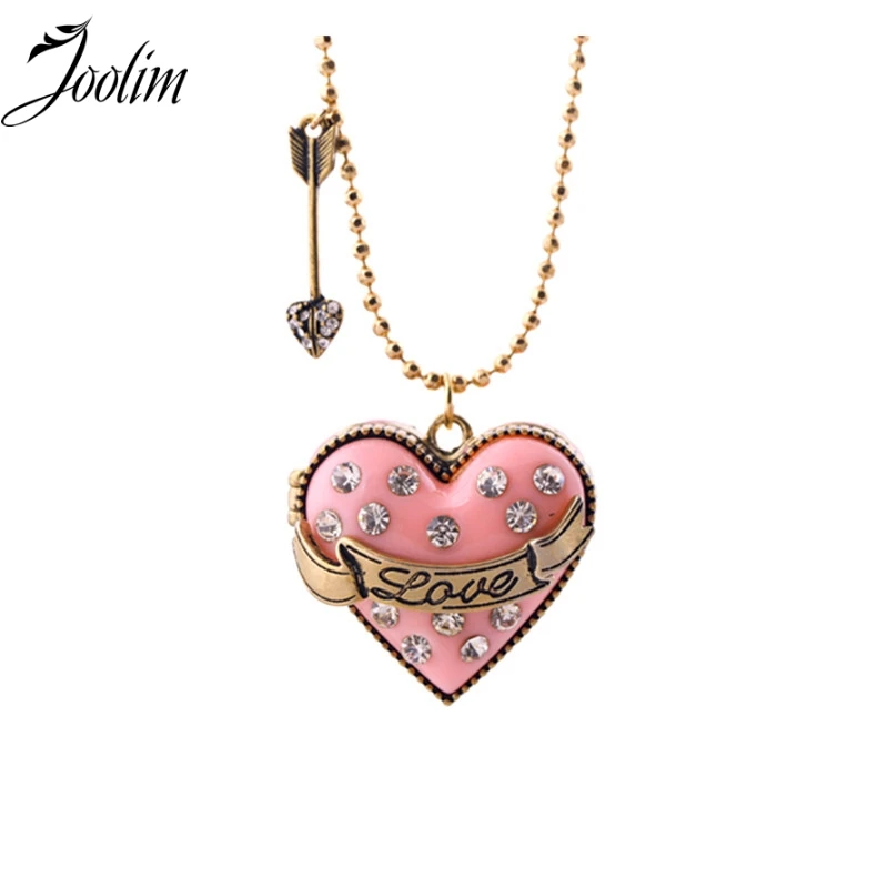 

JOOLIM Jewelry Wholesale/Fashionable Vintage Pink Love Heart Box Pendant Necklace Locket Pendant Neckalce