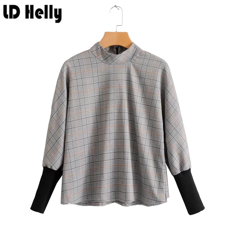LD Helly Для женщин в готическом стиле новые модные длинные рукава рубашка в клетку Демисезонный блузка Camisas Femininas для девочек элегантная