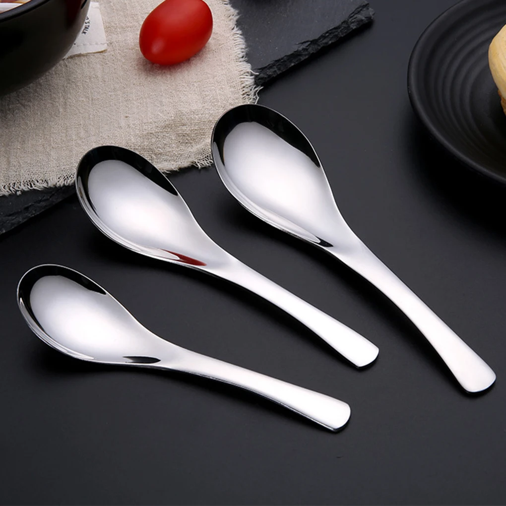 Stainless Steel Chinese Soup Spoon Round Earl Scoop Thick Cooking Meal Food Spoon Kitchen Dinnerware