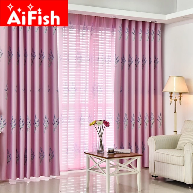 pastoral style new shade cloth blue pink and green lavender printing curtains for the bedroom hotel