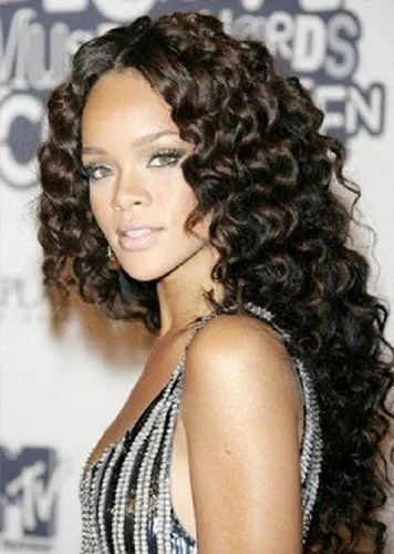 Rihanna Cute Black Curly Wig Hairstyle Lace Front Brazilian Wigs
